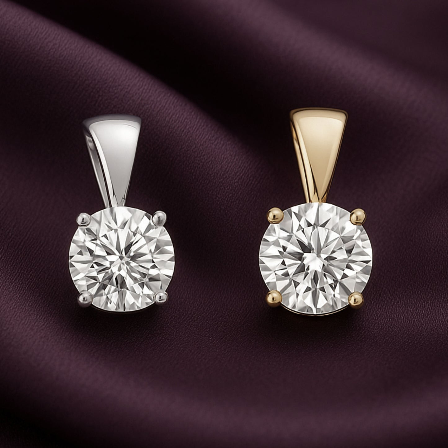 14K Gold Round Cut Moissanite Solitaire Pendant Only - Solid Bail