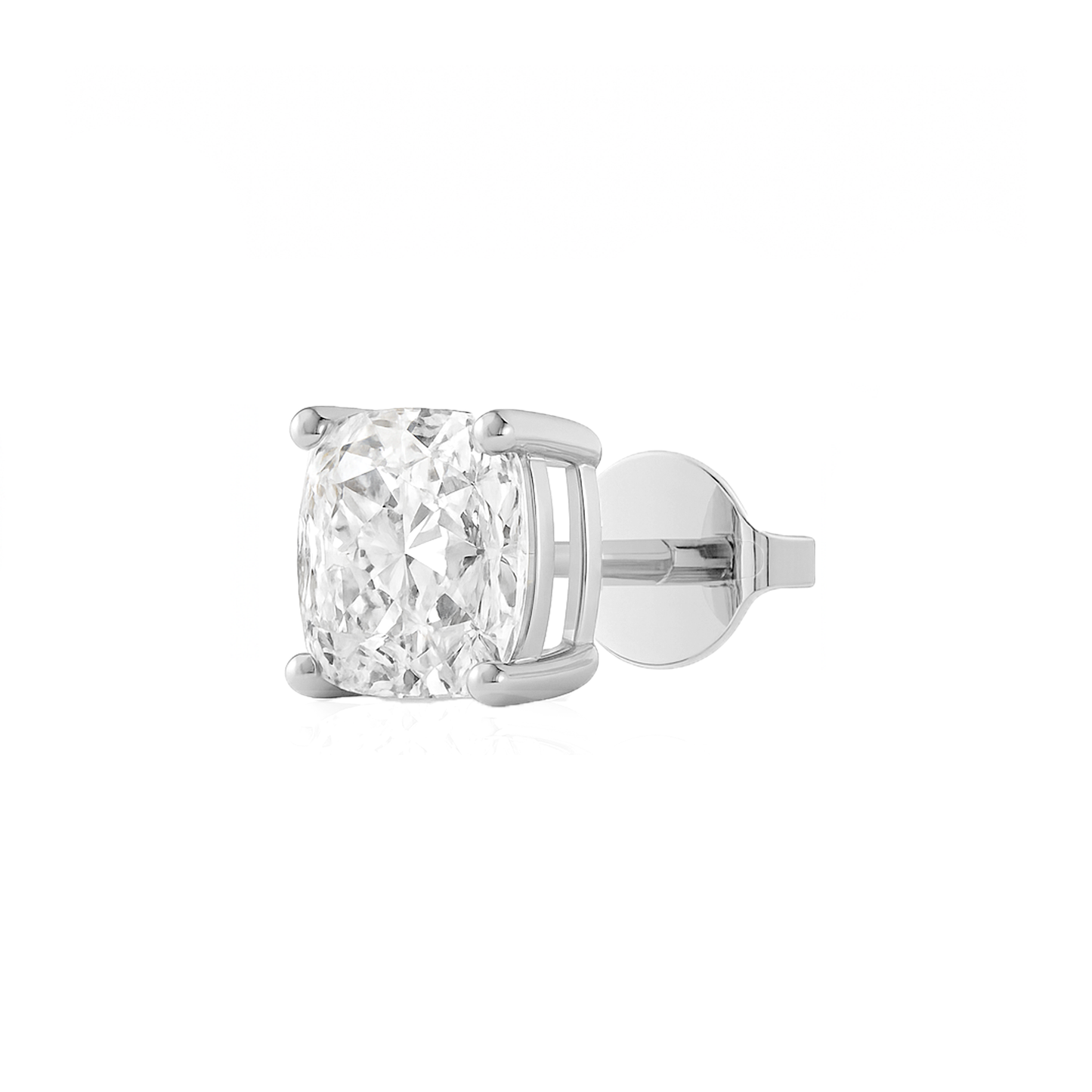 14K Gold Cushion Cut Moissanite Solitaire Single Stud Earring - Push Back