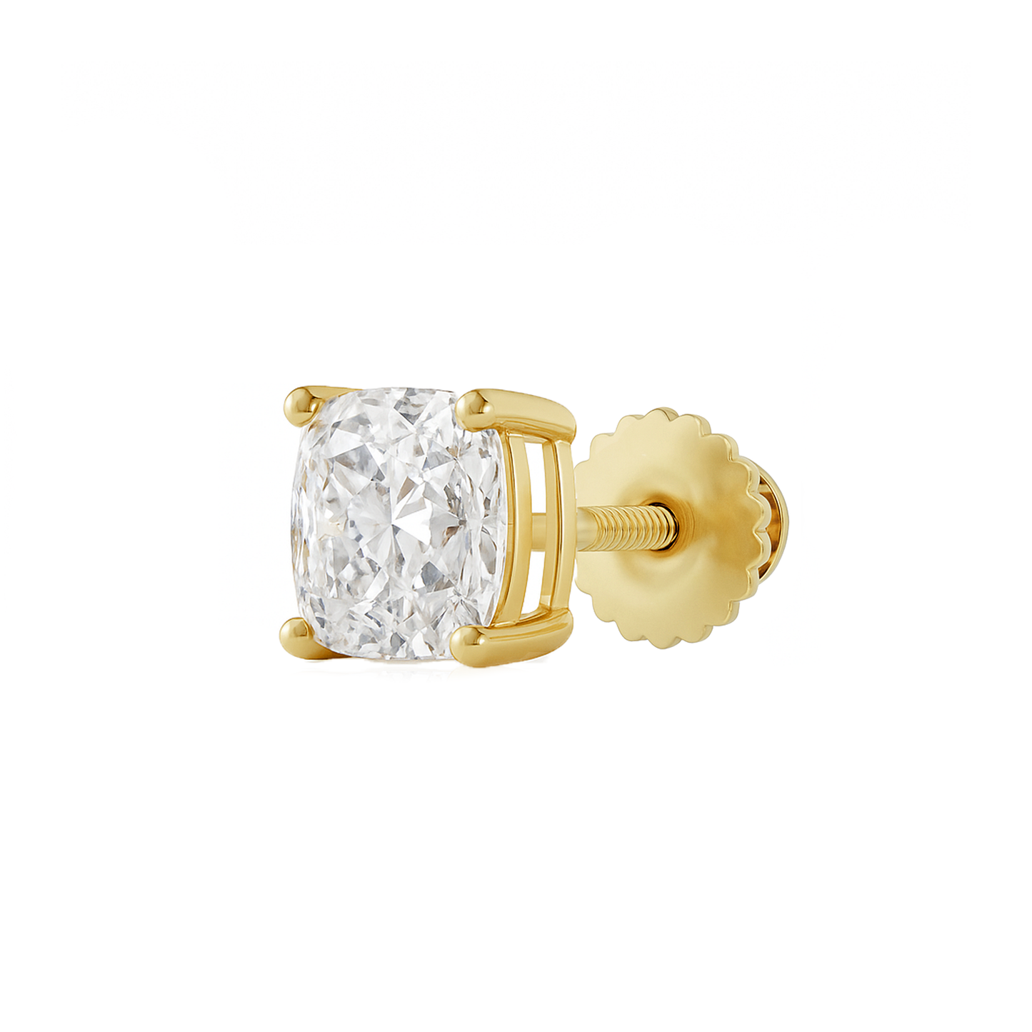 14K Gold Cushion Cut Moissanite Solitaire Single Stud Earring - Screw Back