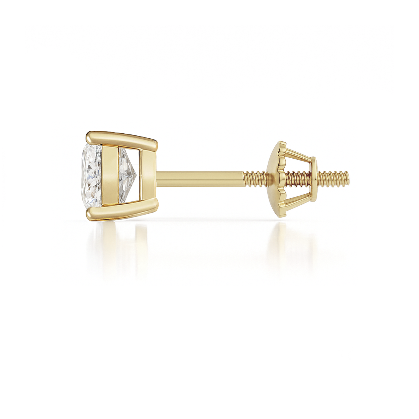 14K Gold Cushion Cut Moissanite Solitaire Single Stud Earring - Screw Back