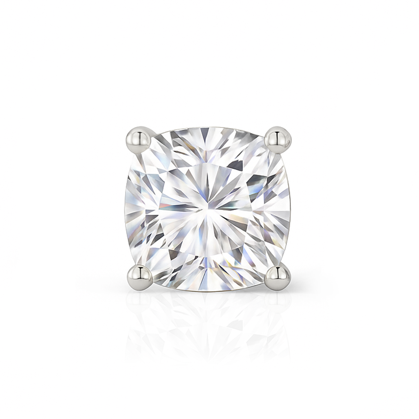14K Gold Cushion Cut Moissanite Solitaire Single Stud Earring - Push Back