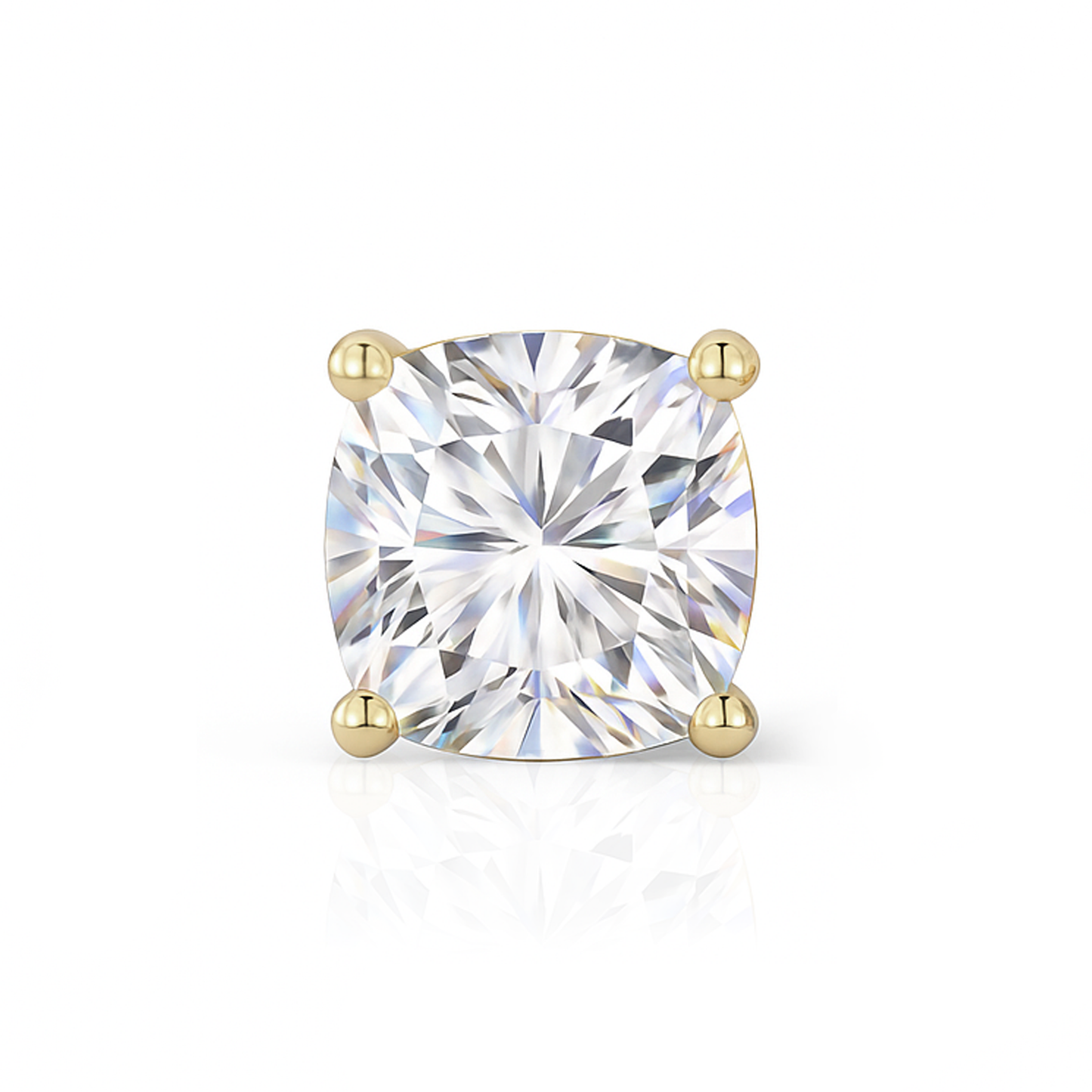 14K Gold Cushion Cut Moissanite Solitaire Single Stud Earring - Push Back
