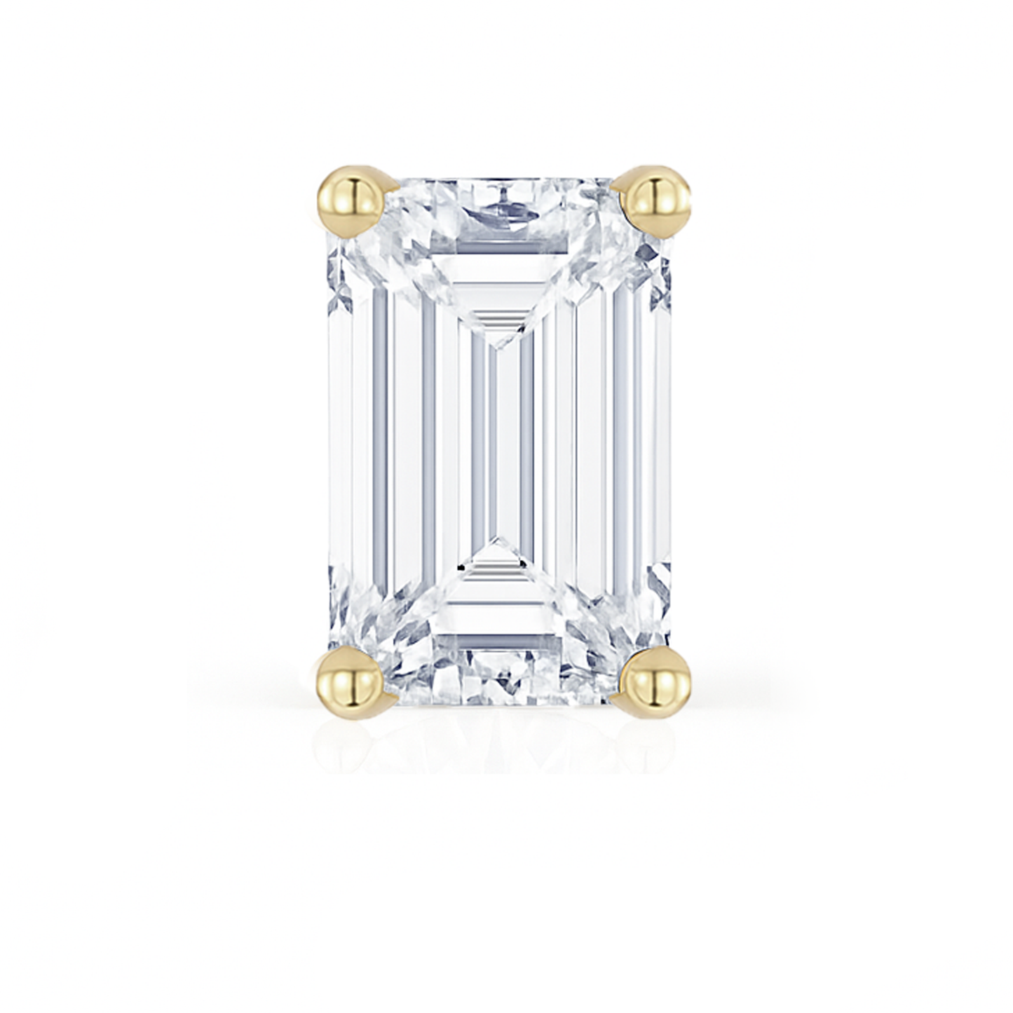 10K Gold Emerald Cut Moissanite Solitaire Single Stud Earring - Screw Back