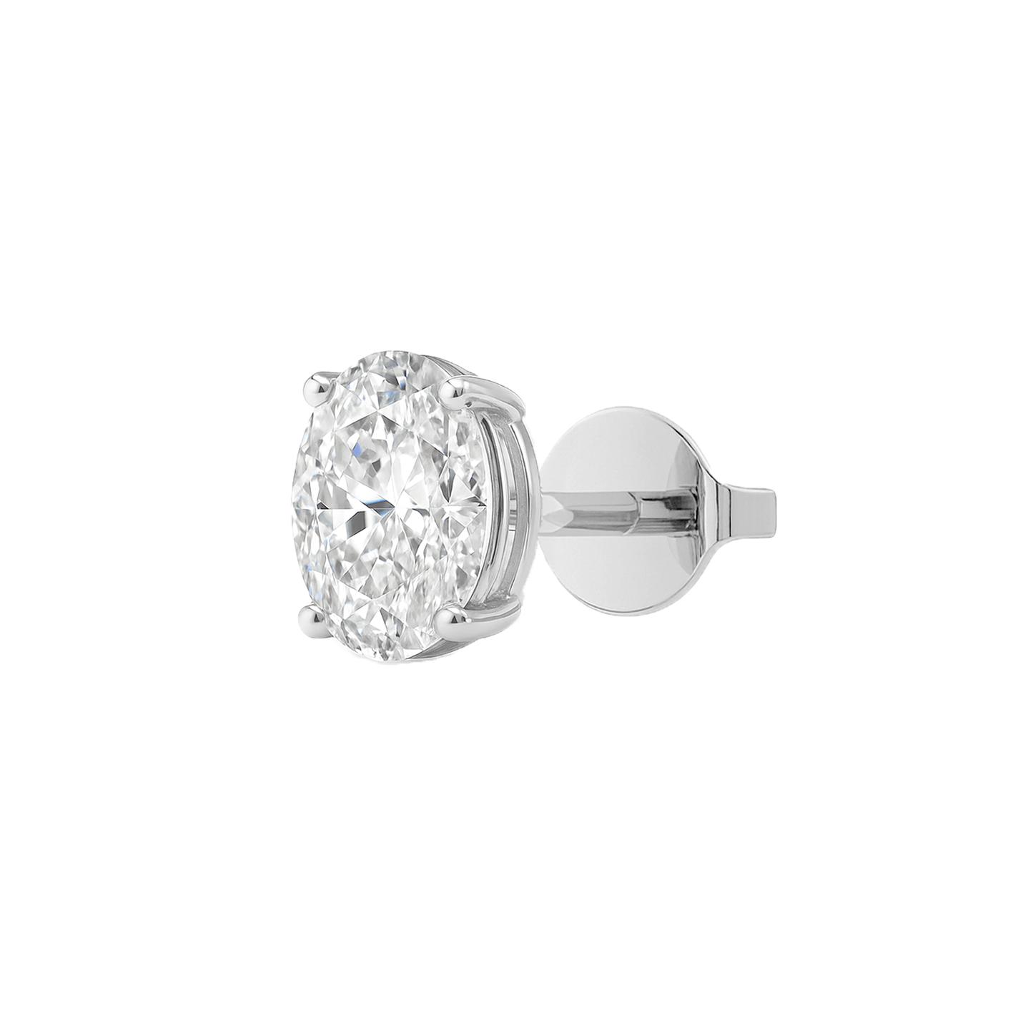 10K Gold Oval Cut Moissanite Solitaire Single Stud Earring - Push Back