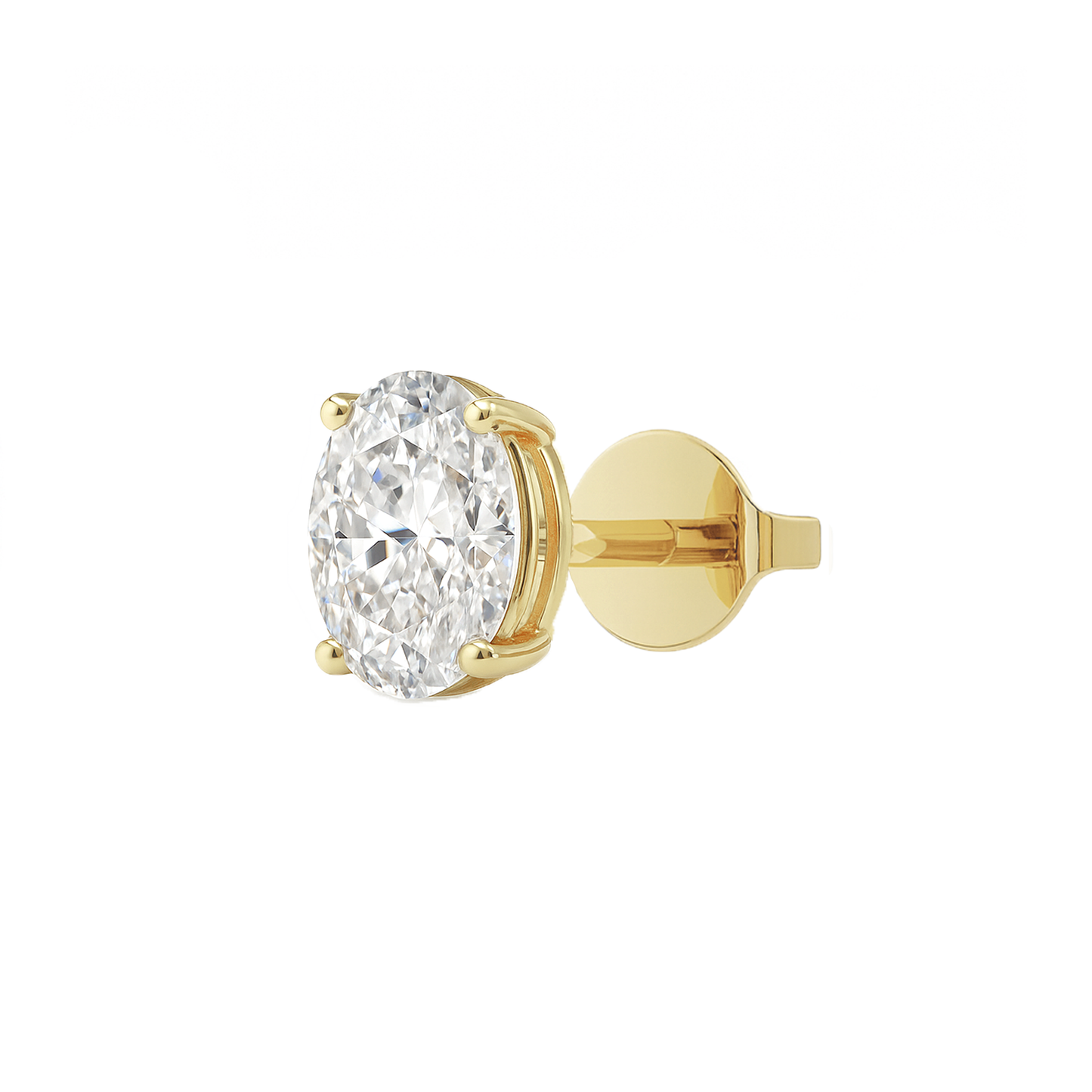 14K Gold Oval Cut Moissanite Solitaire Single Stud Earring - Push Back