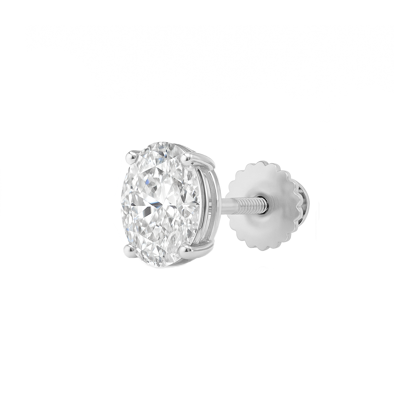 10K Gold Oval Cut Moissanite Solitaire Single Stud Earring - Screw Back