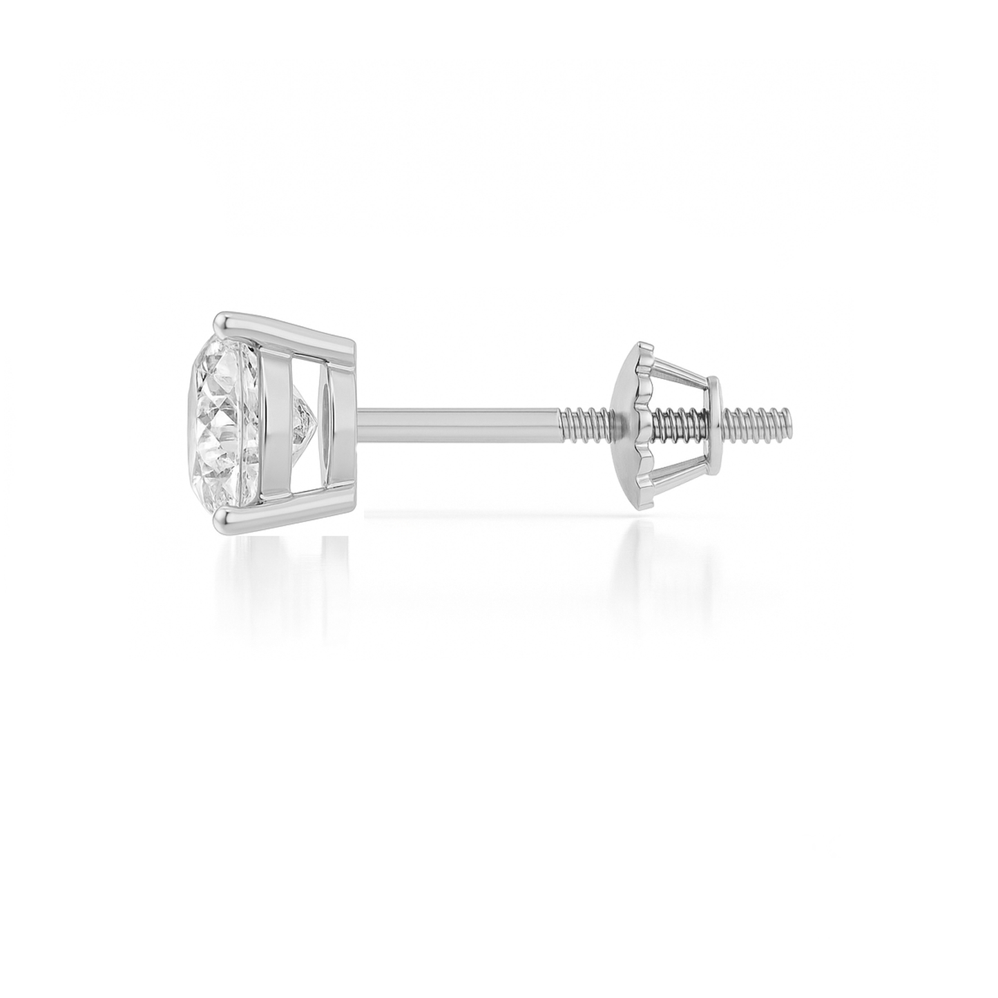 10K Gold Round Cut Moissanite Solitaire Single Stud Earring - Screw Back