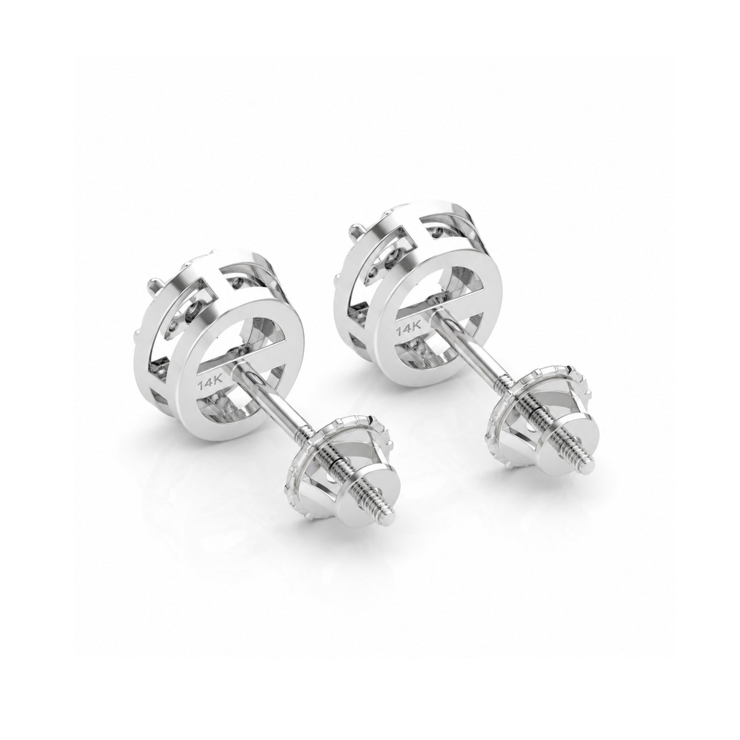 14K Gold Halo Round Moissanite Stud Earrings