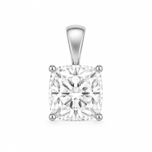 14K Gold Cushion Cut Moissanite Solitaire Pendant Only - Solid Bail