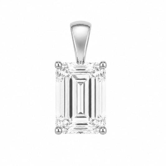 14K Gold Emerald Cut Moissanite Solitaire Pendant Only - Solid Bail