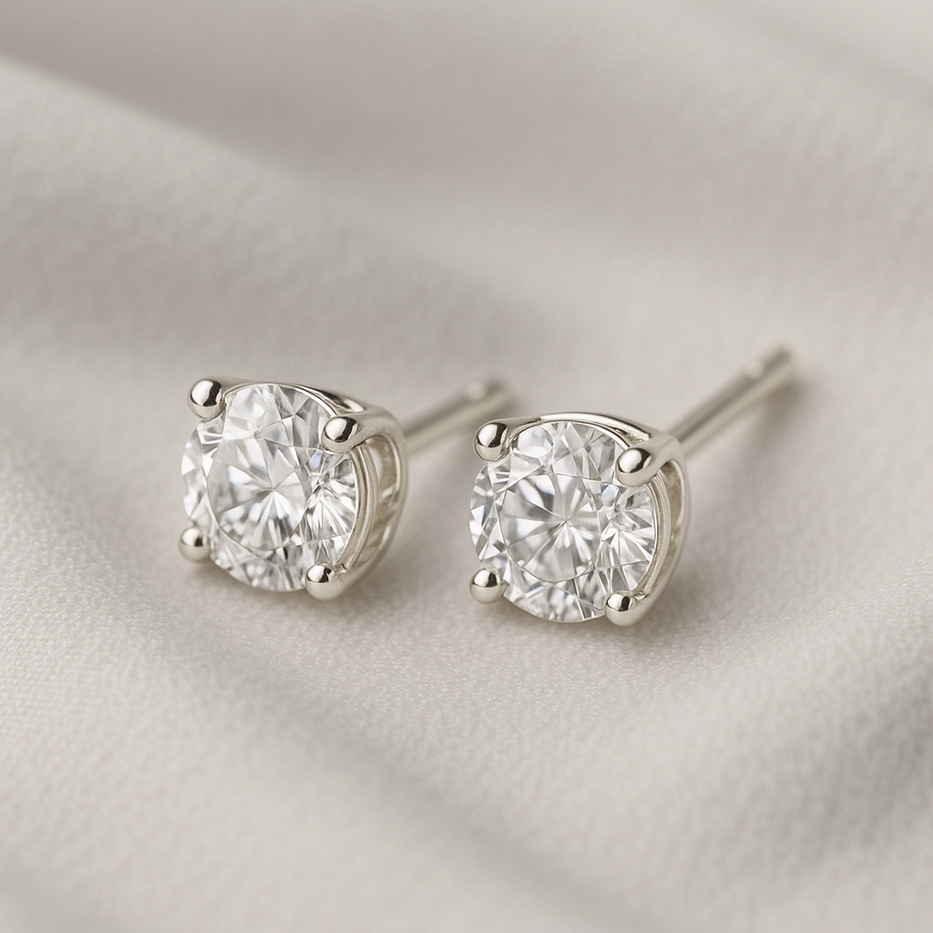 10K Gold Round Cut Moissanite Solitaire Stud Earrings - Push Backs