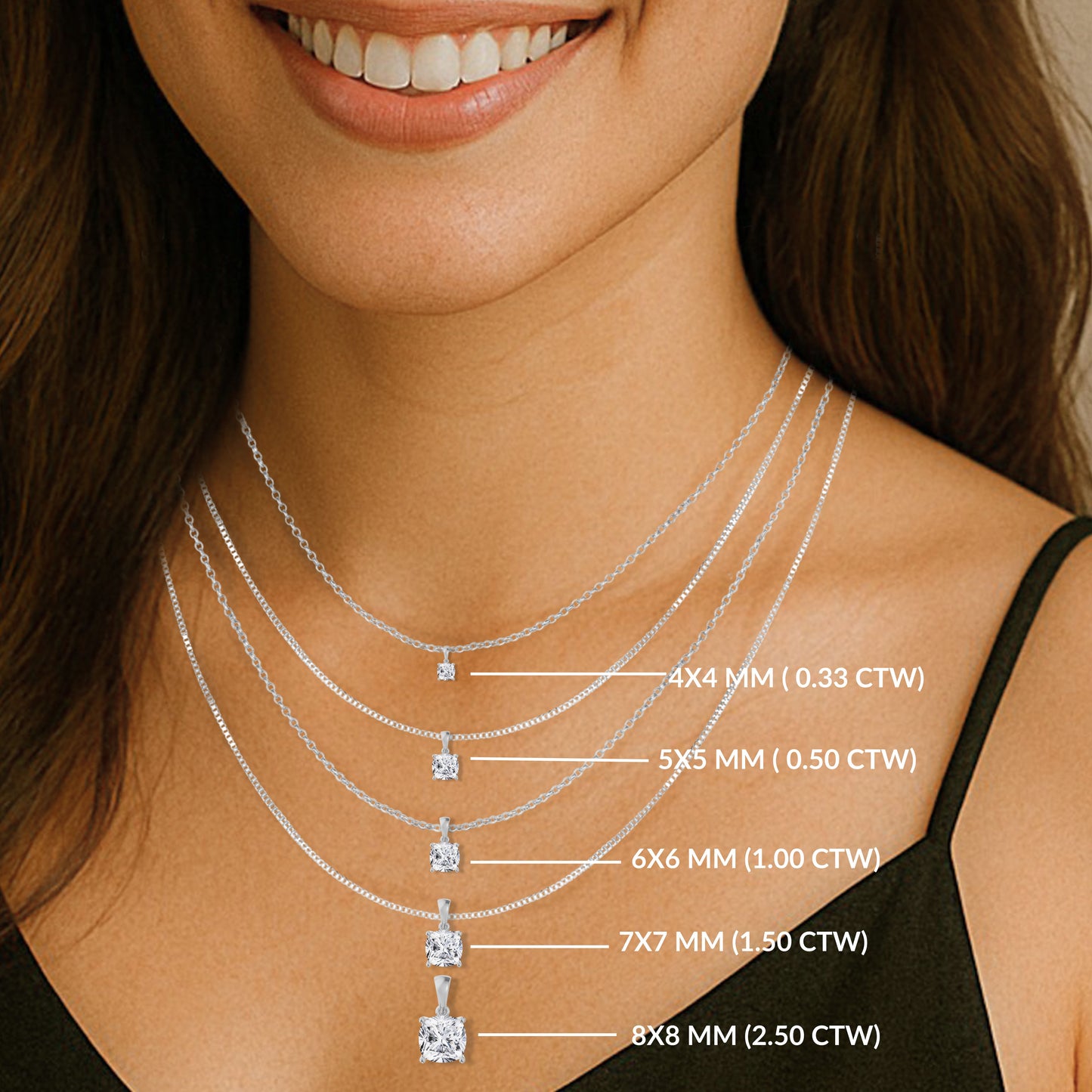14K Gold Cushion Cut Moissanite Solitaire Necklace - Dangle Bail on Cable Chain
