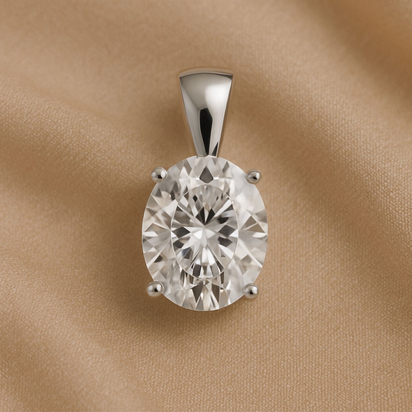 14K Gold Oval Cut Moissanite Solitaire Pendant Only - Solid Bail