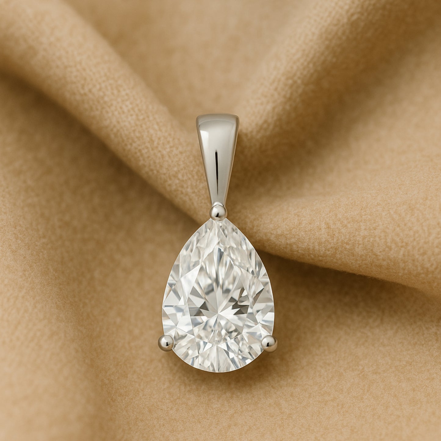 14K Gold Pear Cut Moissanite Solitaire Pendant Only - Solid Bail