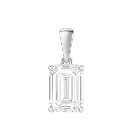 10K Gold Emerald Cut Moissanite Solitaire Pendant Only - Dangle Bail
