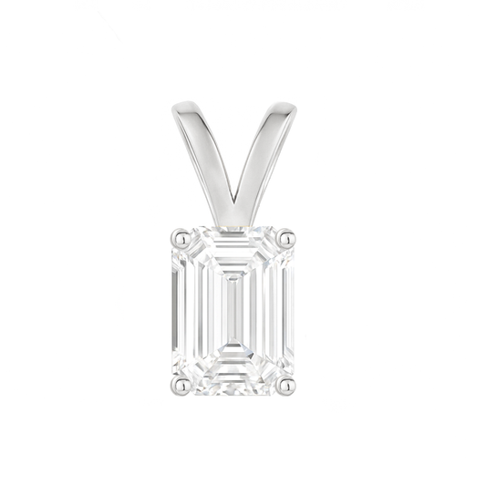 10K Gold Emerald Cut Moissanite Solitaire Pendant Only - Double Loop Bail