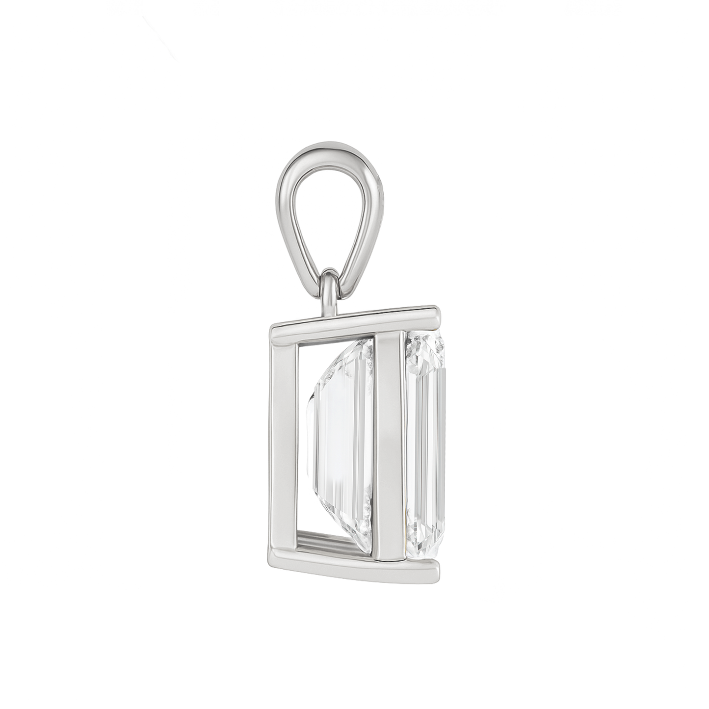 10K Gold Emerald Cut Moissanite Solitaire Pendant Only - Dangle Bail