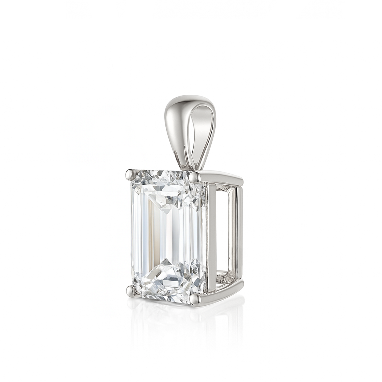 14K Gold Emerald Cut Moissanite Solitaire Necklace - Solid Bail on Box Chain