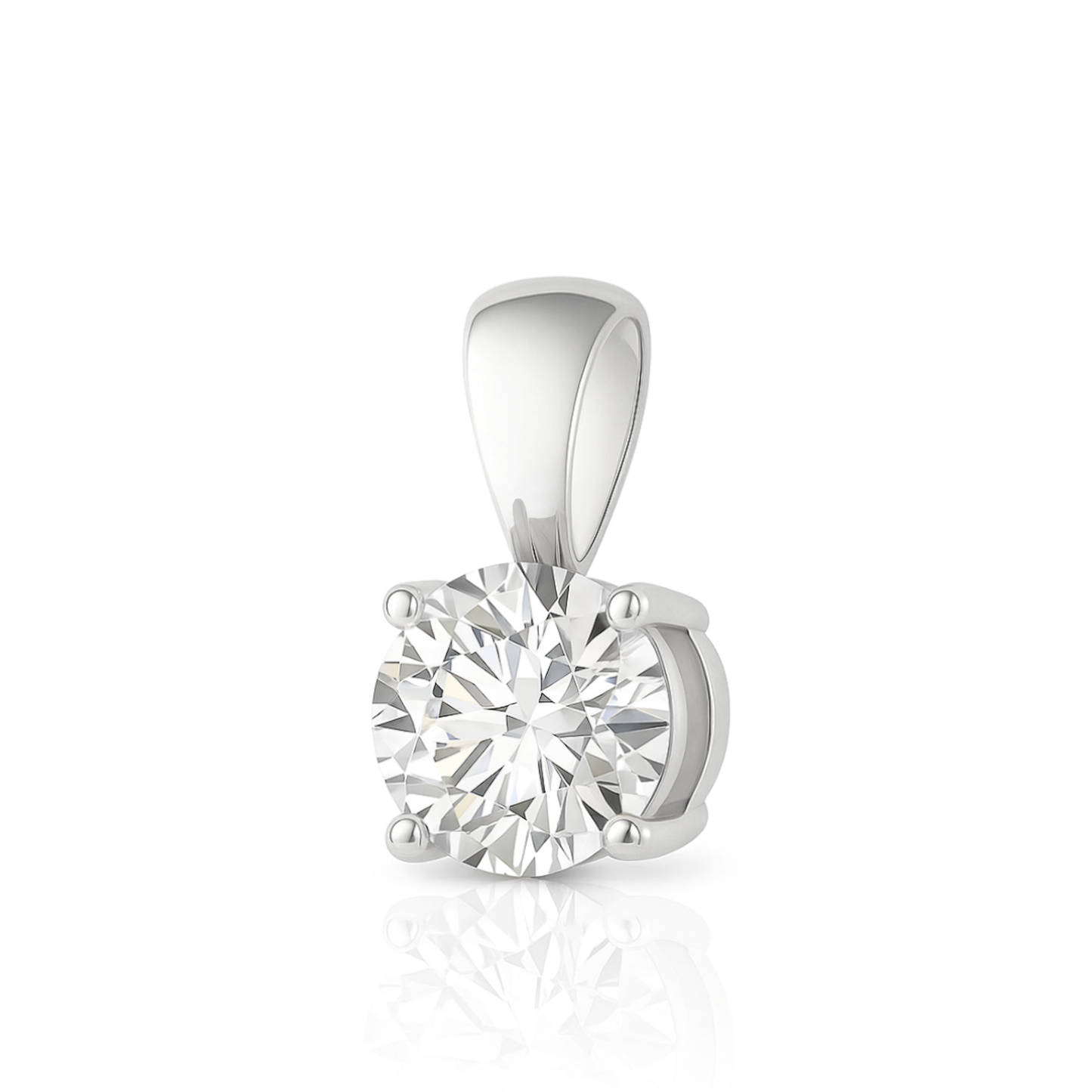 14K Gold Round Cut Moissanite Solitaire Necklace - Solid Bail on Box Chain