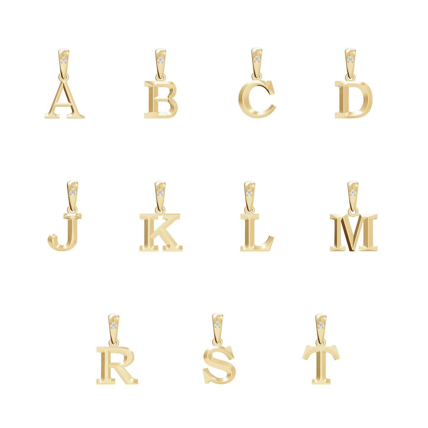 10K Gold Letter with 0.90mm Diamond Pendant Only - Dangle Bail