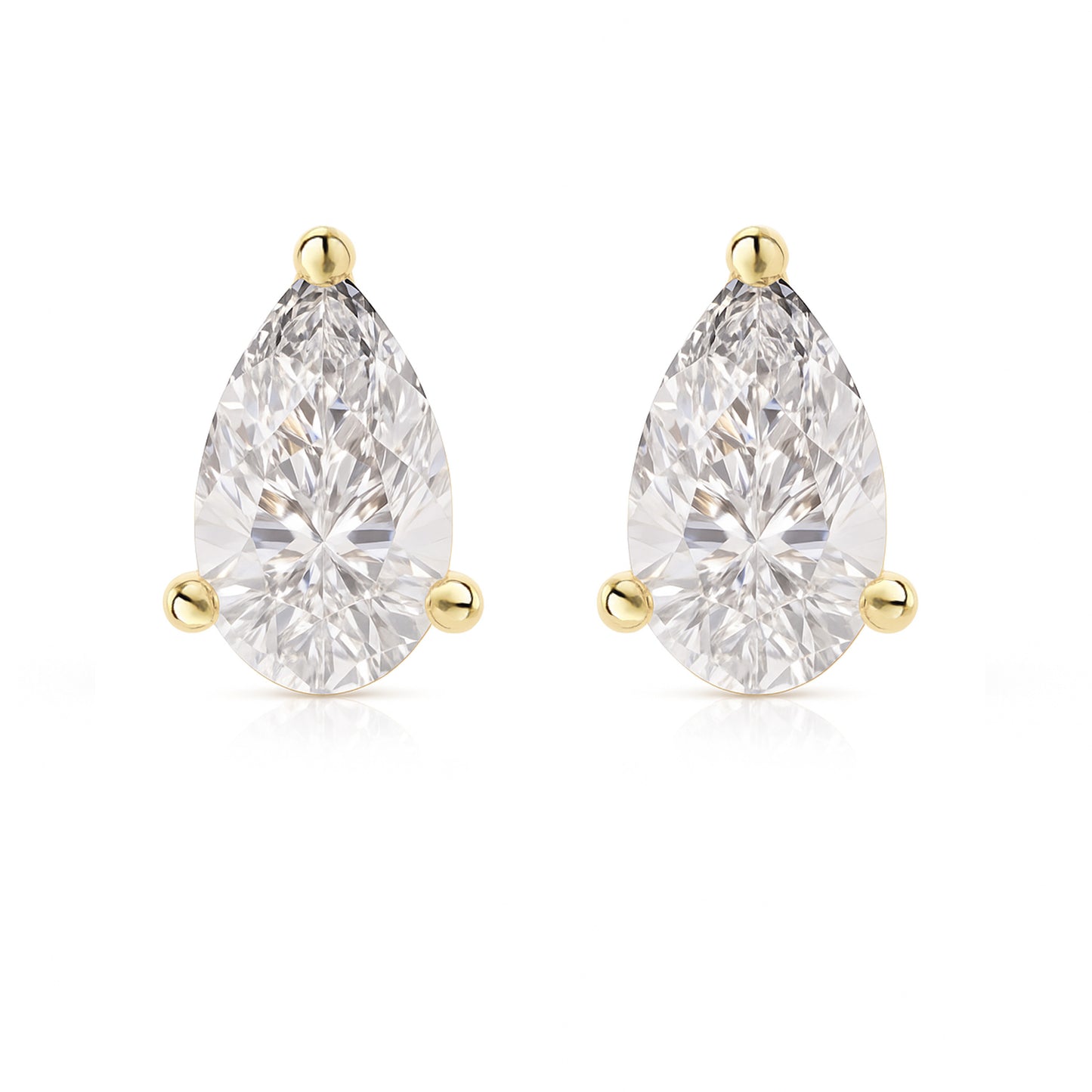 10K Gold Pear Cut Moissanite Solitaire Stud Earrings - Screw Backs