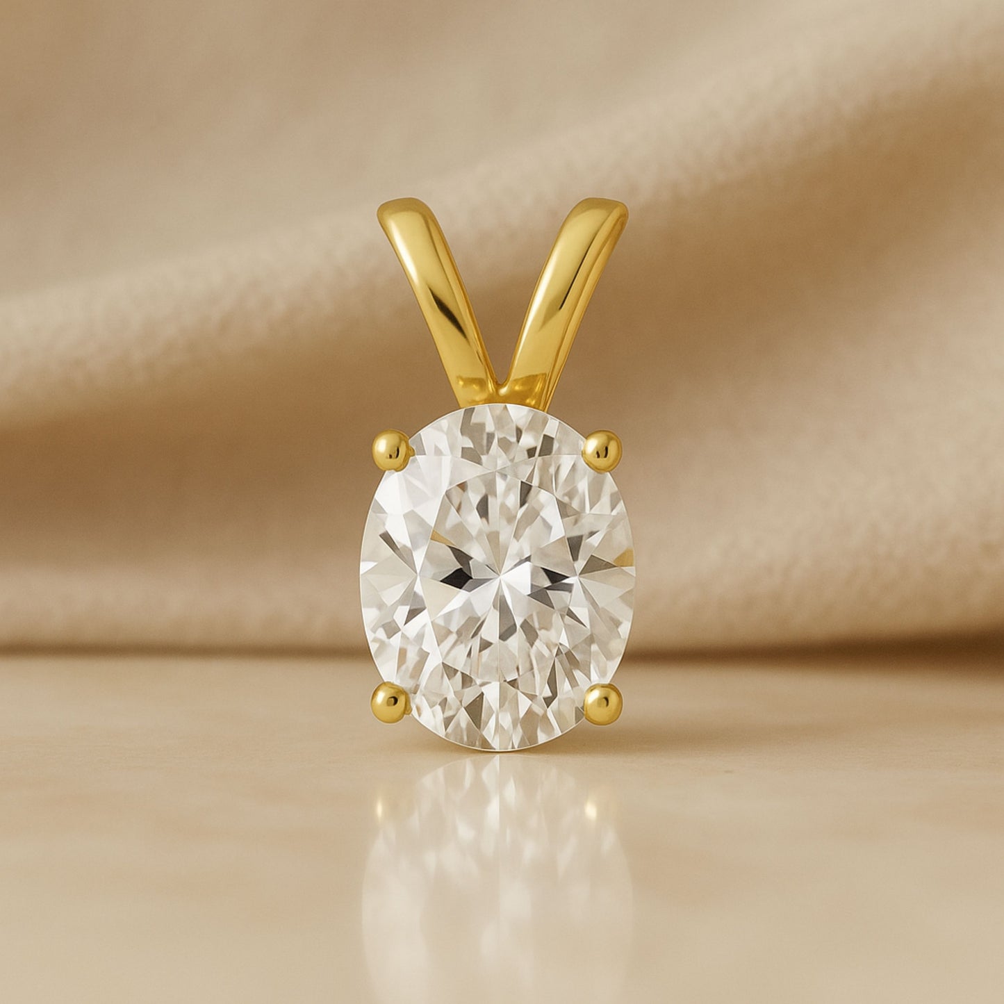 14K Gold Oval Cut Moissanite Solitaire Pendant Only - Double Loop Bail