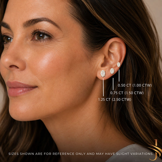 14K Gold Oval Cut Moissanite Solitaire Stud Earrings - Push Backs