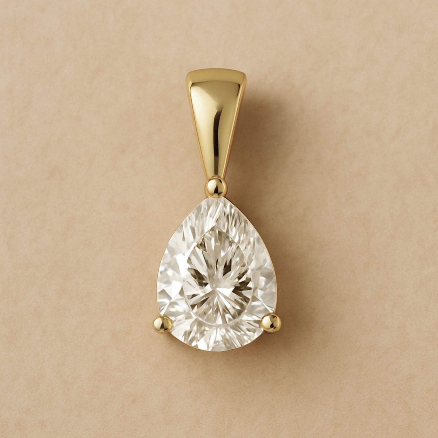 14K Gold Pear Cut Moissanite Solitaire Pendant Only - Solid Bail