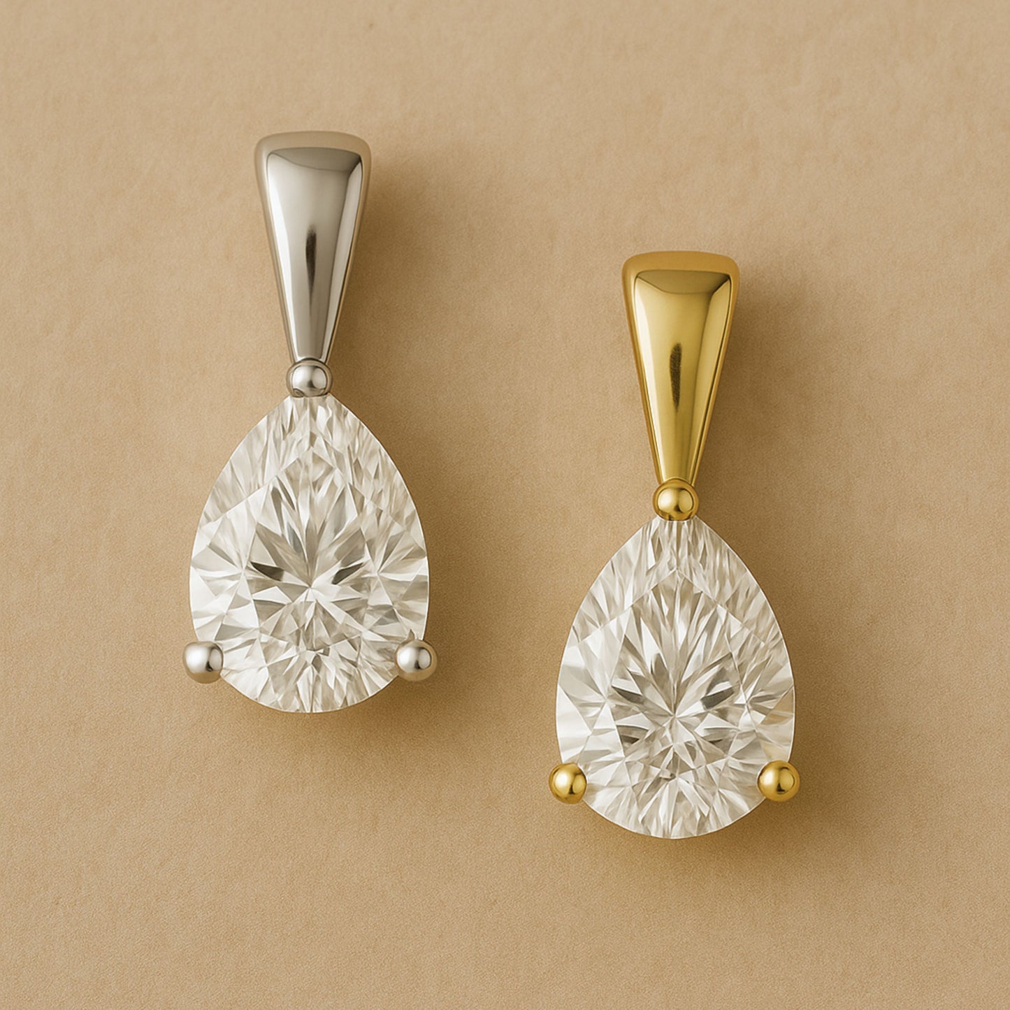 14K Gold Pear Cut Moissanite Solitaire Pendant Only - Solid Bail