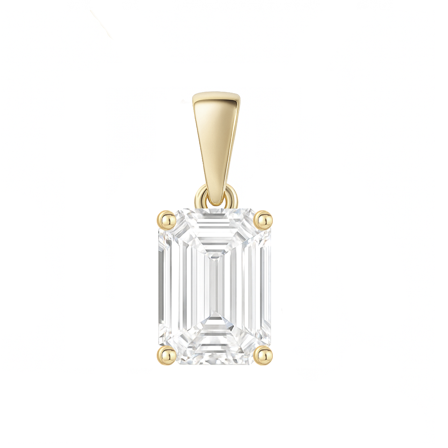 10K Gold Emerald Cut Moissanite Solitaire Pendant Only - Dangle Bail