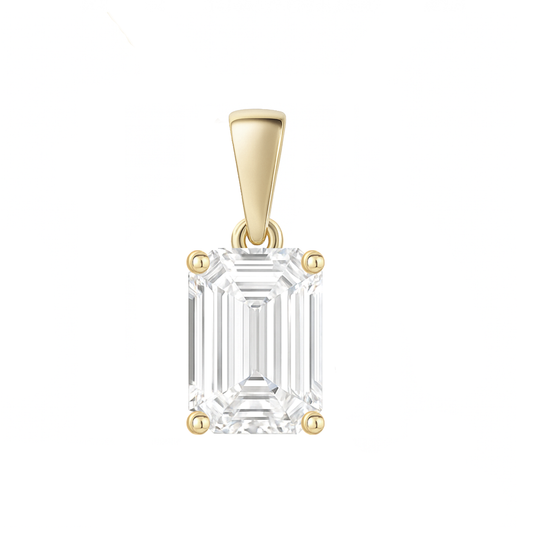 10K Gold Emerald Cut Moissanite Solitaire Pendant Only - Dangle Bail