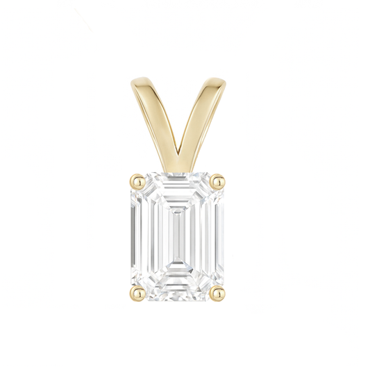 10K Gold Emerald Cut Moissanite Solitaire Pendant Only - Double Loop Bail