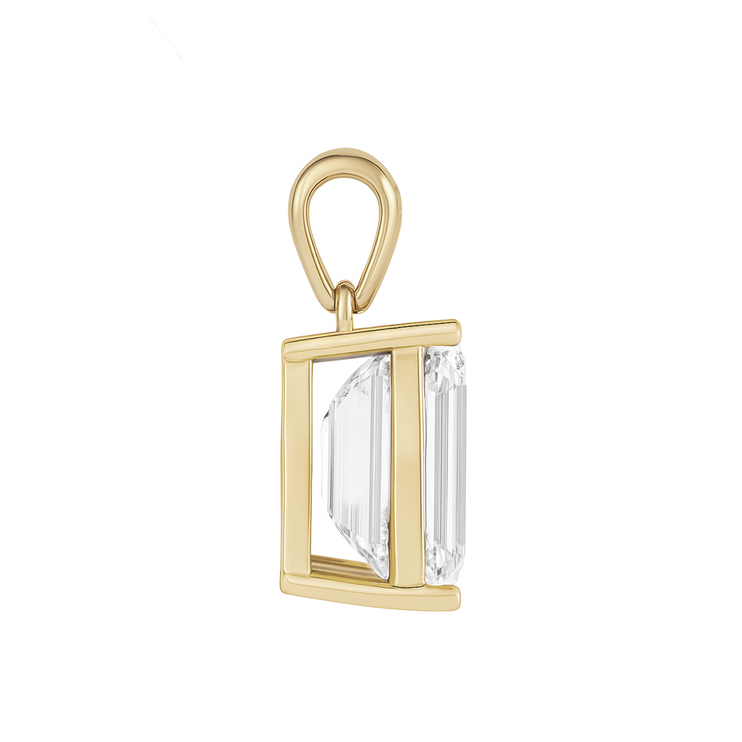 10K Gold Emerald Cut Moissanite Solitaire Pendant Only - Dangle Bail