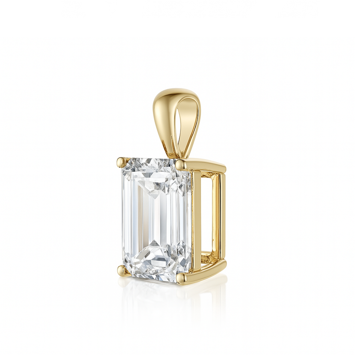 14K Gold Emerald Cut Moissanite Solitaire Necklace - Solid Bail on Box Chain