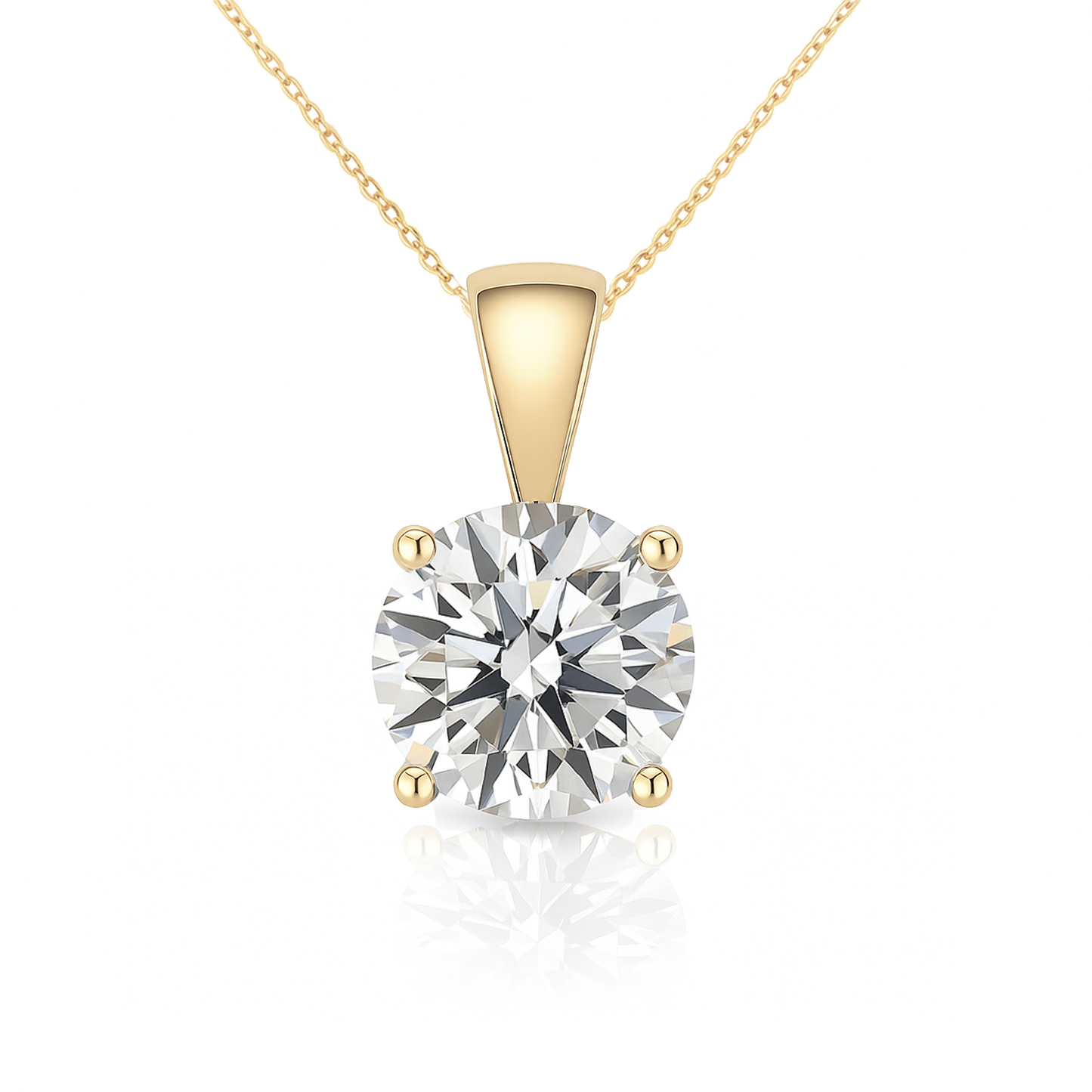 14K Gold Round Cut Moissanite Solitaire Necklace - Solid Bail on Cable Chain