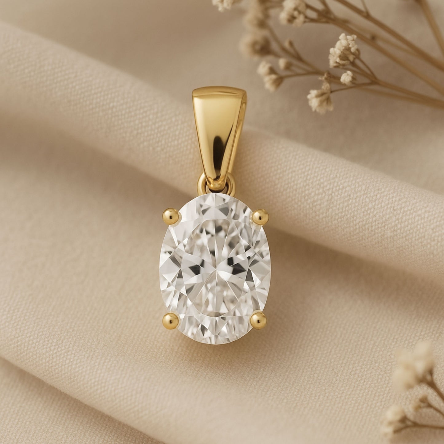 14K Gold Oval Cut Moissanite Solitaire Pendant Only - Dangle Bail