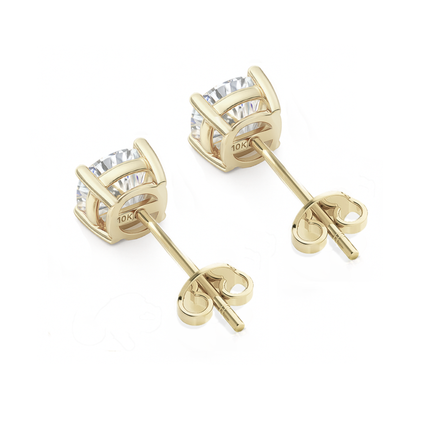 10K Gold Cushion Cut Moissanite Solitaire Stud Earrings - Push Backs