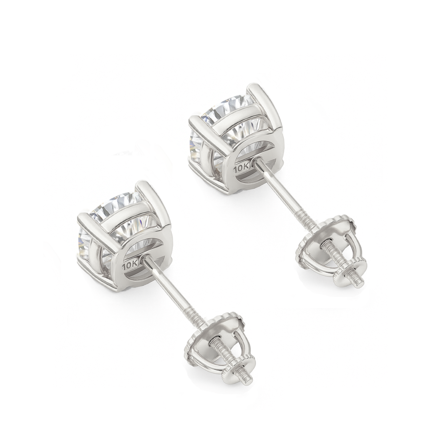 10K Gold Cushion Cut Moissanite Solitaire Stud Earrings - Screw Backs