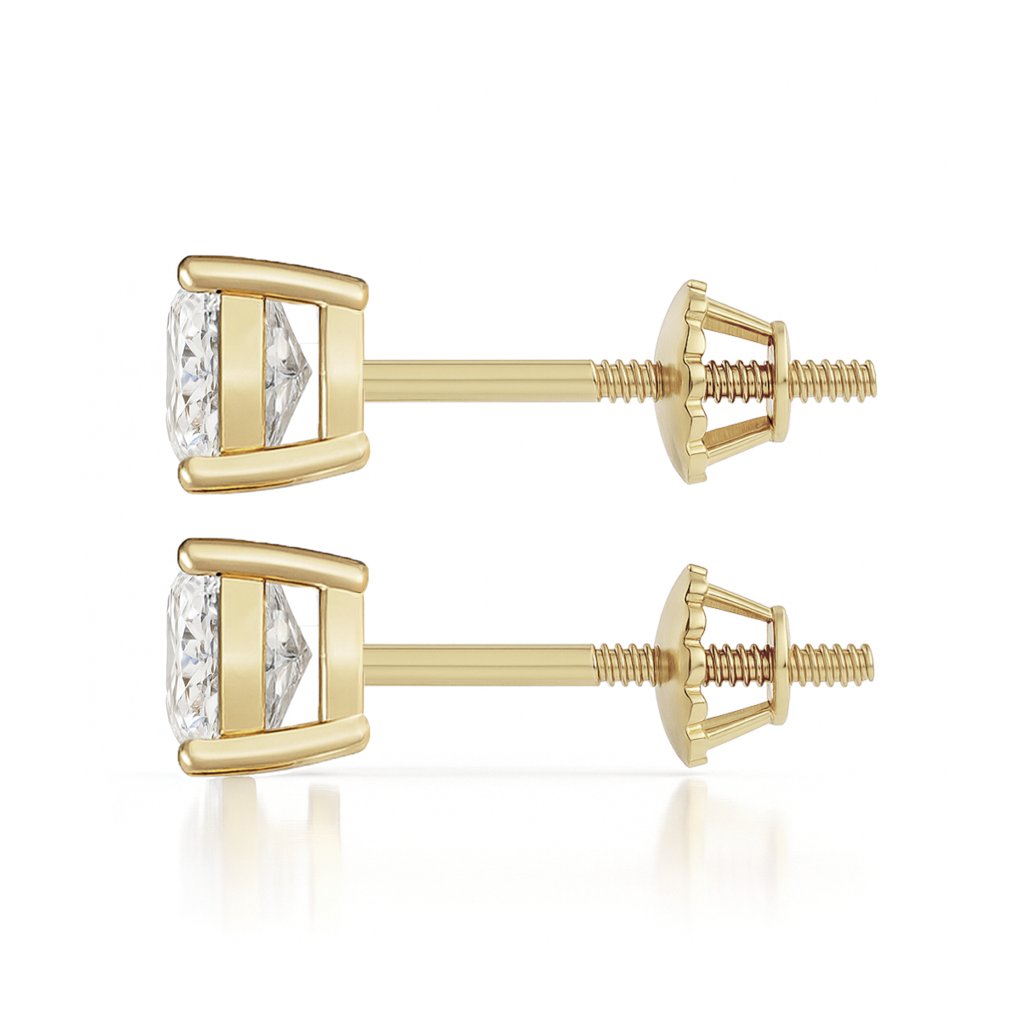 10K Gold Cushion Cut Moissanite Solitaire Stud Earrings - Screw Backs