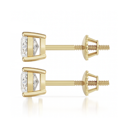 10K Gold Cushion Cut Moissanite Solitaire Stud Earrings - Screw Backs