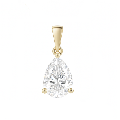 10K Gold Pear Cut Moissanite Solitaire Pendant Only - Dangle Bail