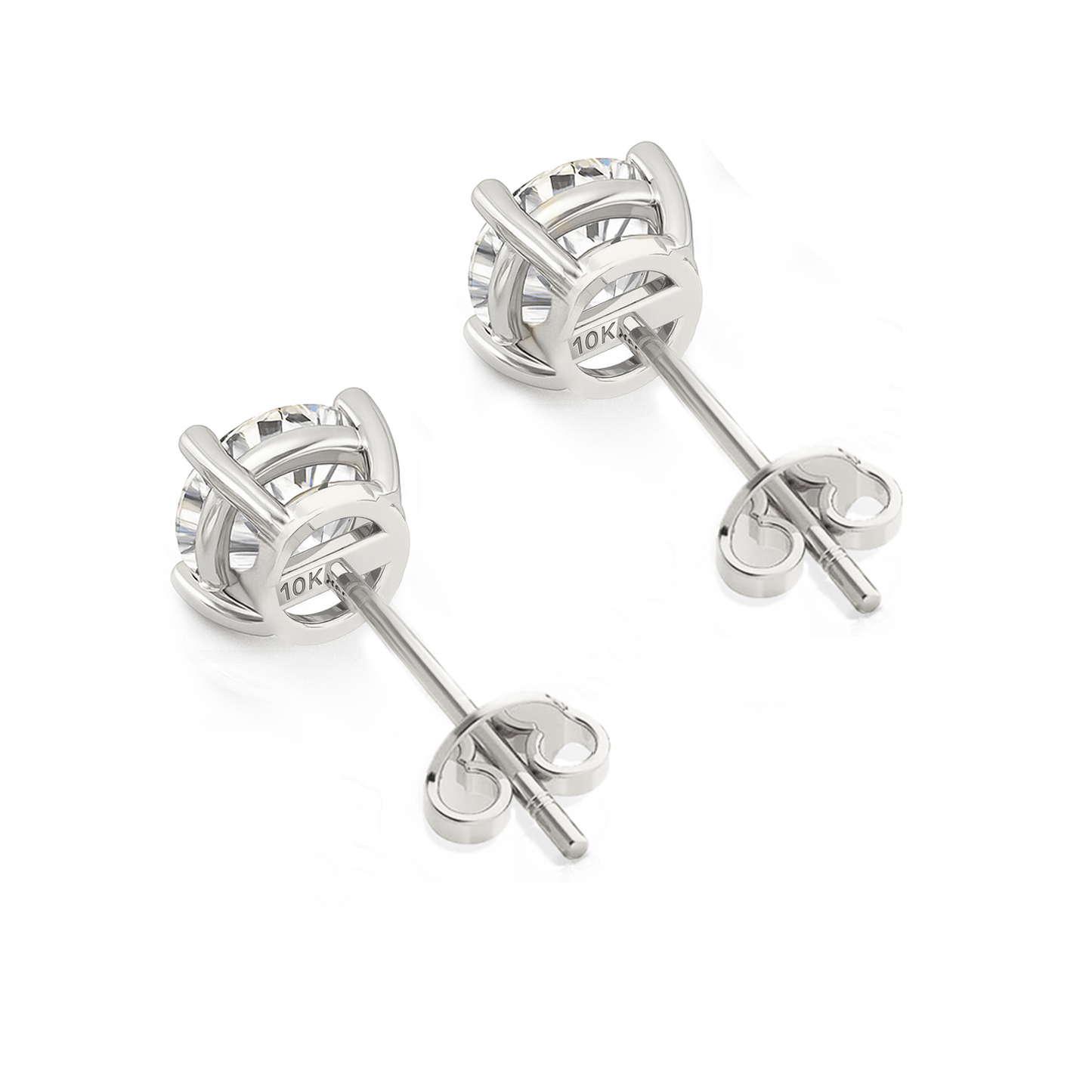 10K Gold Round Cut Moissanite Solitaire Stud Earrings - Push Backs