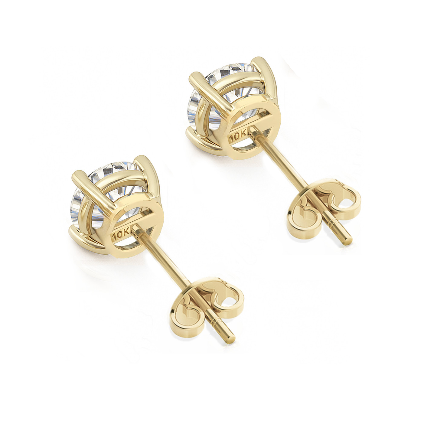 10K Gold Round Cut Moissanite Solitaire Stud Earrings - Push Backs