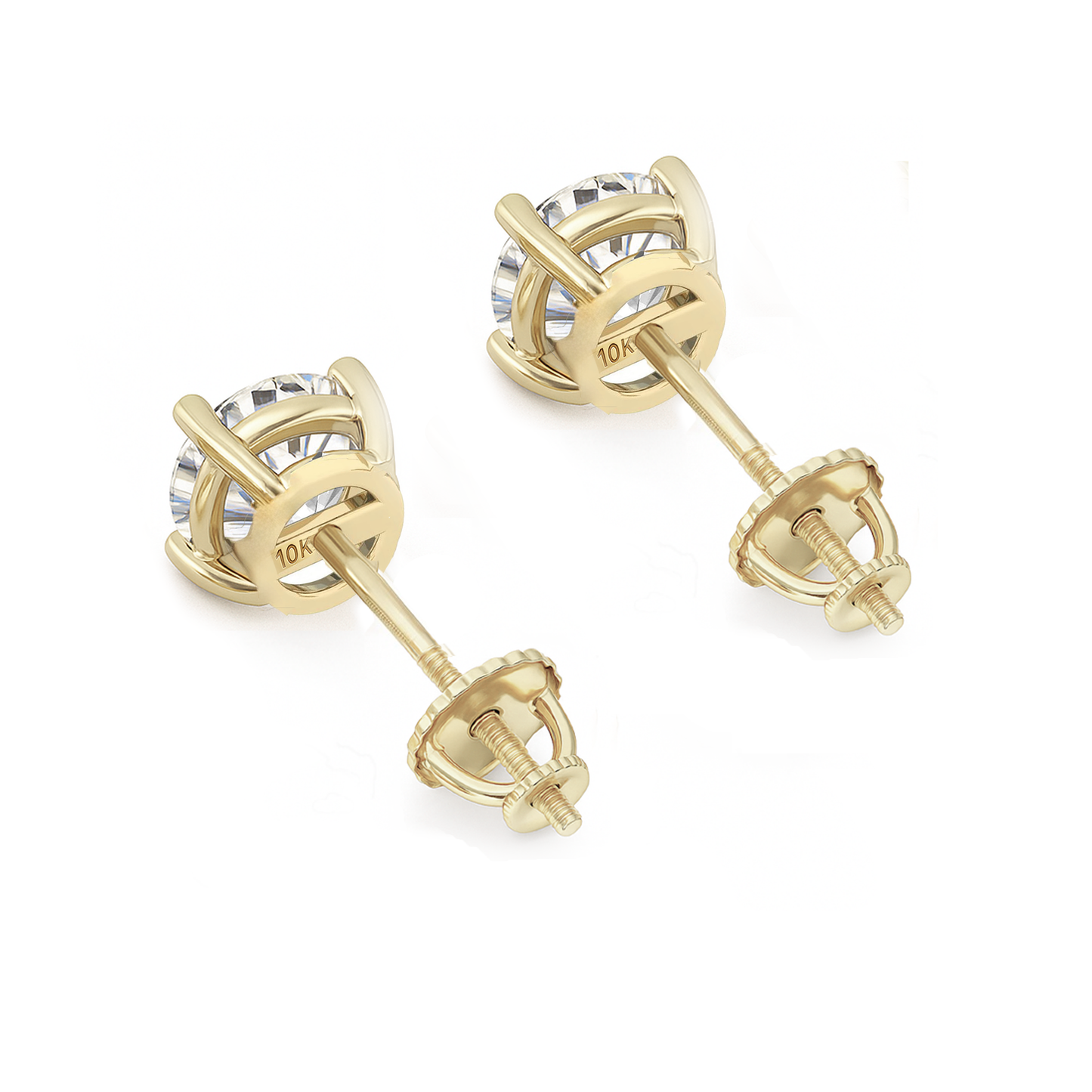10K Gold Round Cut Moissanite Solitaire Stud Earrings - Screw Backs