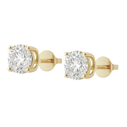 10K Gold Round Cut Moissanite Solitaire Stud Earrings - Push Backs