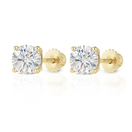 10K Gold Round Cut Moissanite Solitaire Stud Earrings - Screw Backs