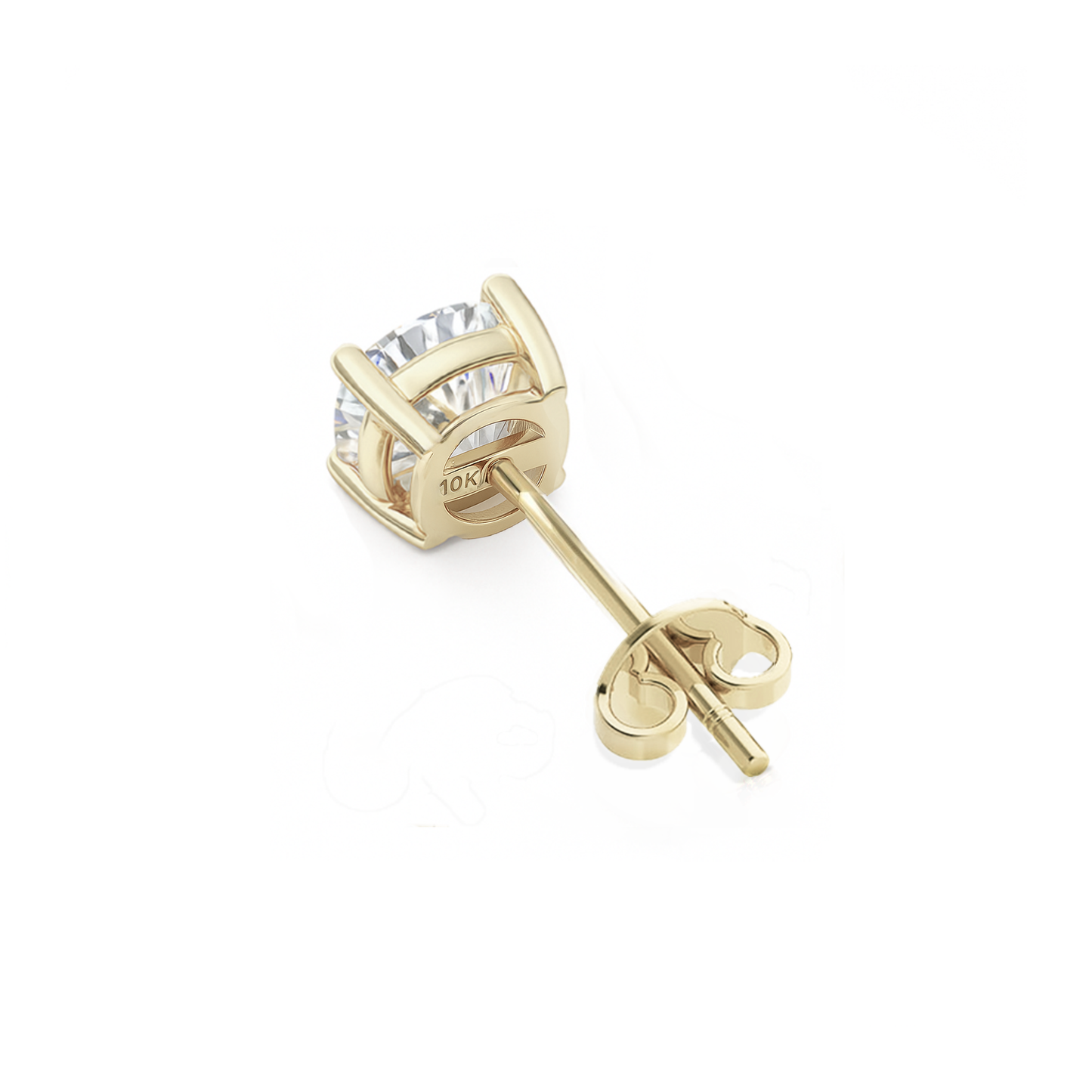 10K Gold Cushion Cut Moissanite Solitaire Single Stud Earring - Push Back