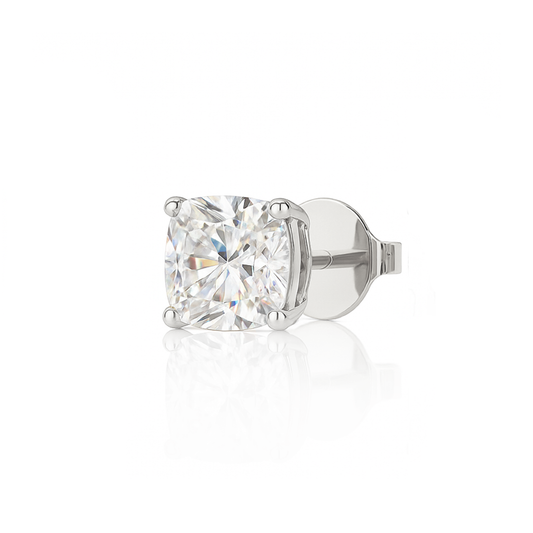 10K Gold Cushion Cut Moissanite Solitaire Single Stud Earring - Push Back