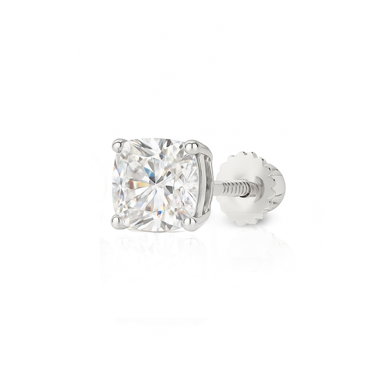 10K Gold Cushion Cut Moissanite Solitaire Single Stud Earring - Screw Back