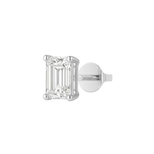 10K Gold Emerald Cut Moissanite Solitaire Single Stud Earring - Push Back